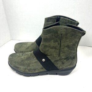 Wolky Women 38 US 7 Omni‎ Casual Side Zip Wedge Ankle Bootie Green Leather Boot